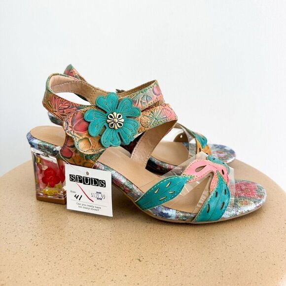 Spring Step L’ Artiste Women’s Casbelle Dried Flower Lucite Black Heel Sandal - Picture 1 of 10